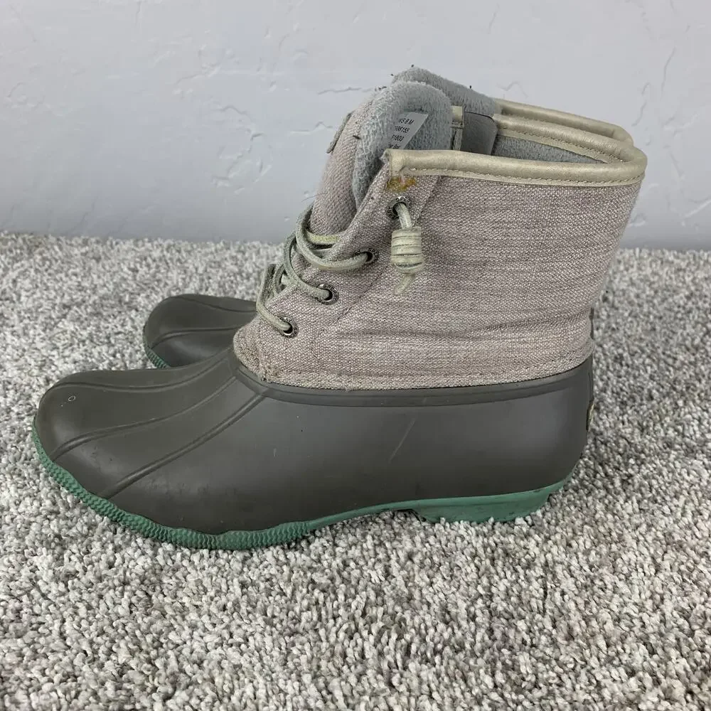 Sperry Saltwater Duck Boots Womens Size 8 Gray Waterproof Rubber Zip STS98155